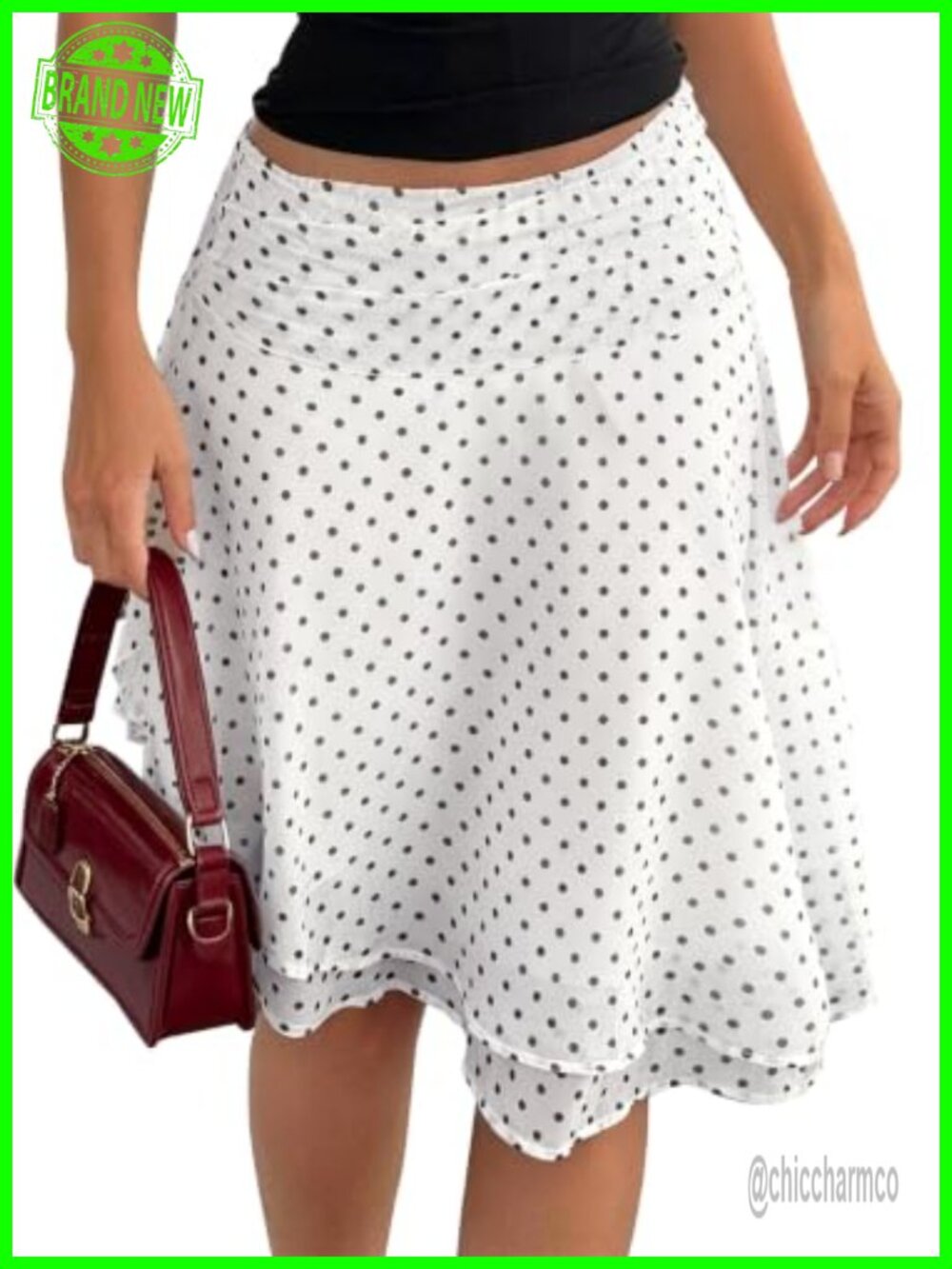 Polka Dot Mesh Midi Skirt Flowy Asymmetrical Hem